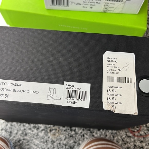 REVOLVE Saddie Gore Pull Tab Stacked Leather Bootie in Black Como Tony Bianco - Picture 6 of 6